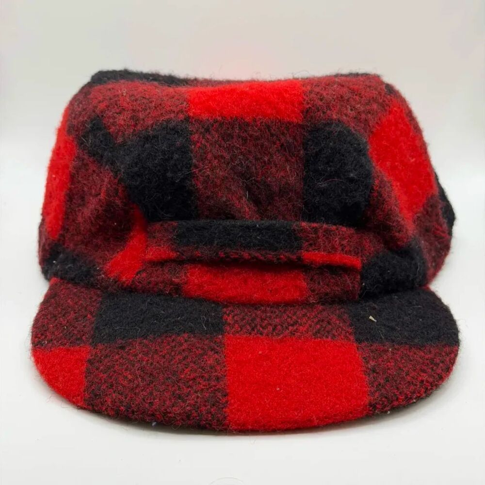 Vintage 1950s Woolrich Buffalo Plaid Trapper Hat Size 7 1/4
